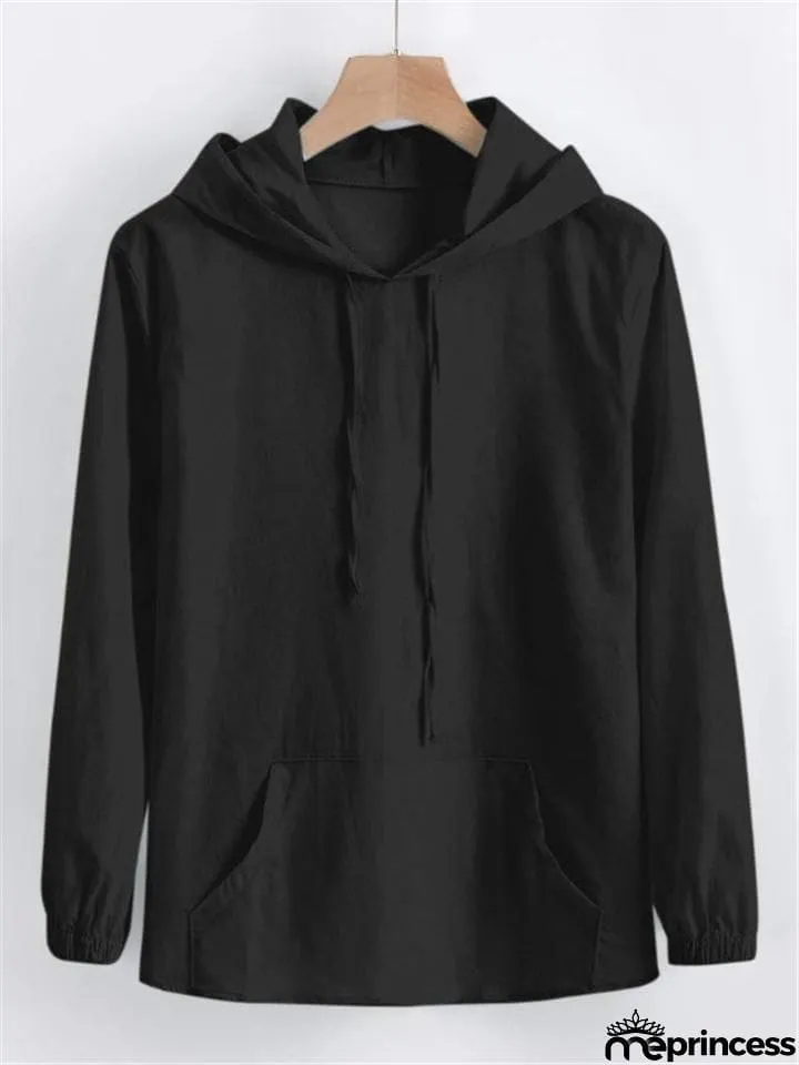 Casual Cotton Linen Long&nbsp;Sleeve Mens Lightweight Hoodie