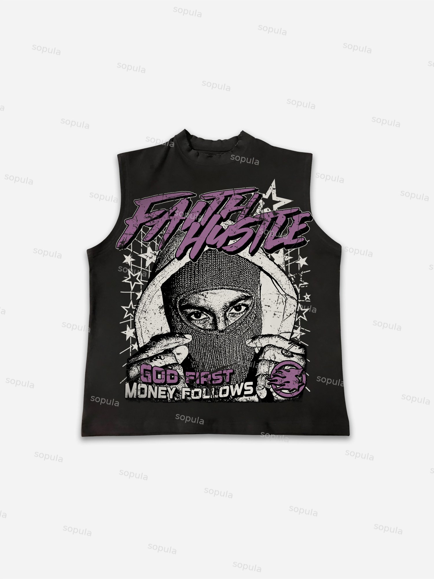 God First Faith Hustle Vintage Street Aged Portrait Graphic Cotton Tank Top
