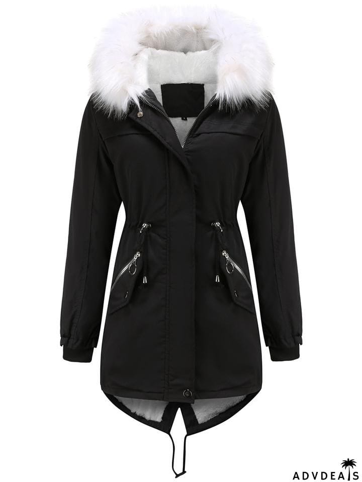 Women's Winter Solid Color Hooded Thermal Coats