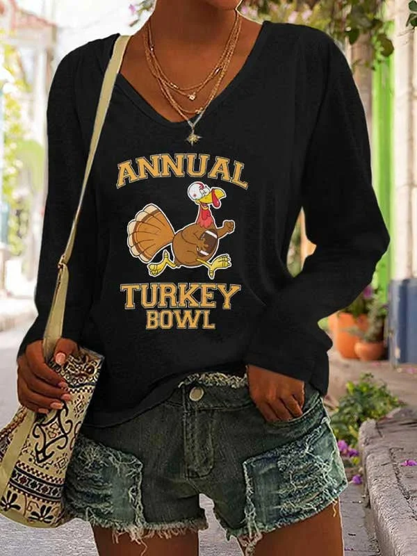 Women's Thanksgiving Annual Turkey Bowl V-neck T-Shirt socialshop