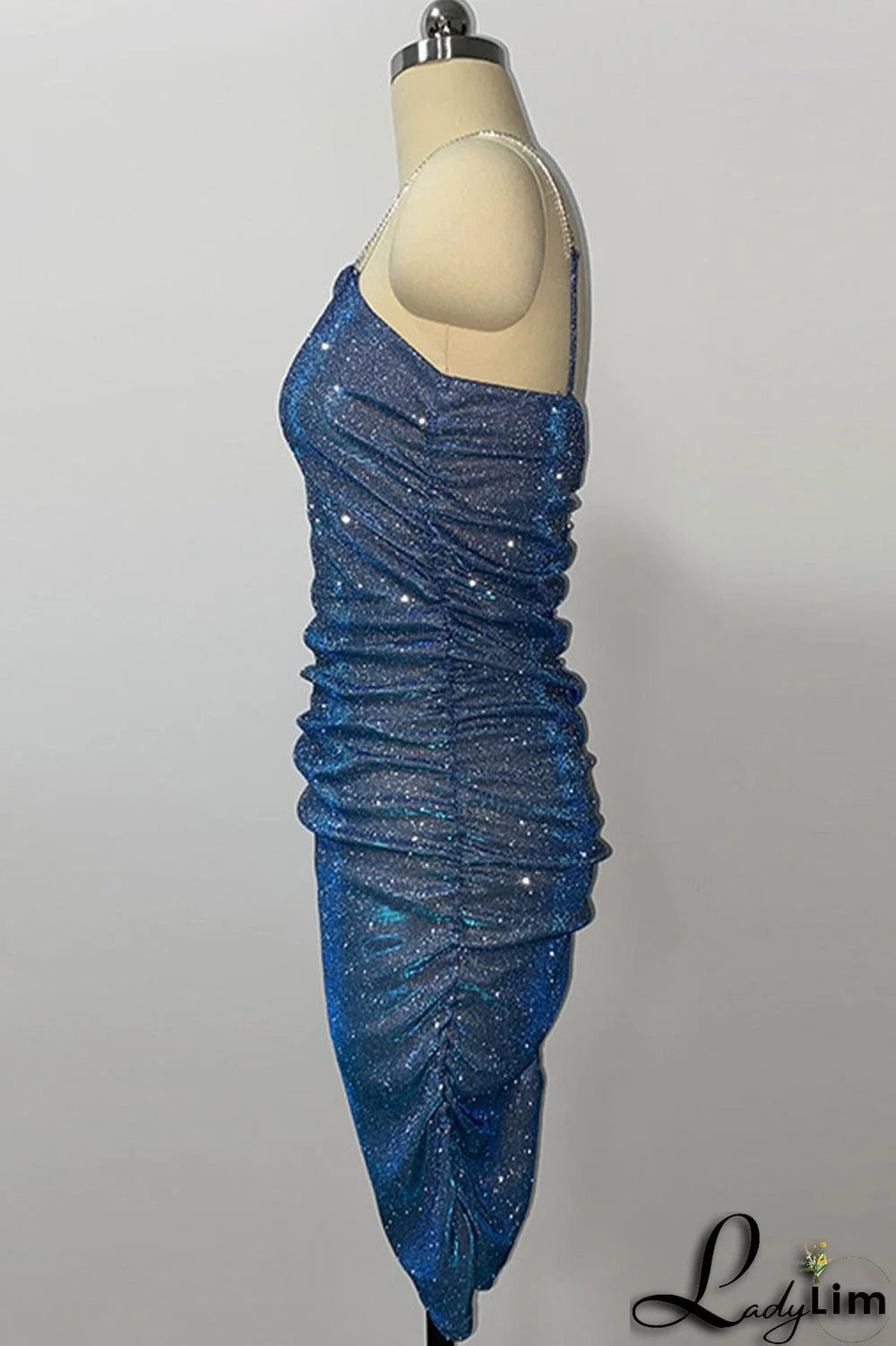 Silver Sexy Solid Fold Rhinestone Square Collar A Line Dresses