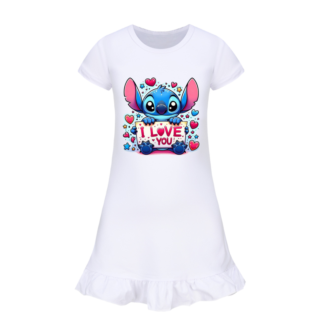 Stitch-Inspired Girls' Short Sleeve Pajama DressCozy Homewear Sleep Dress for KidsStyle 3662 -Mayoulove