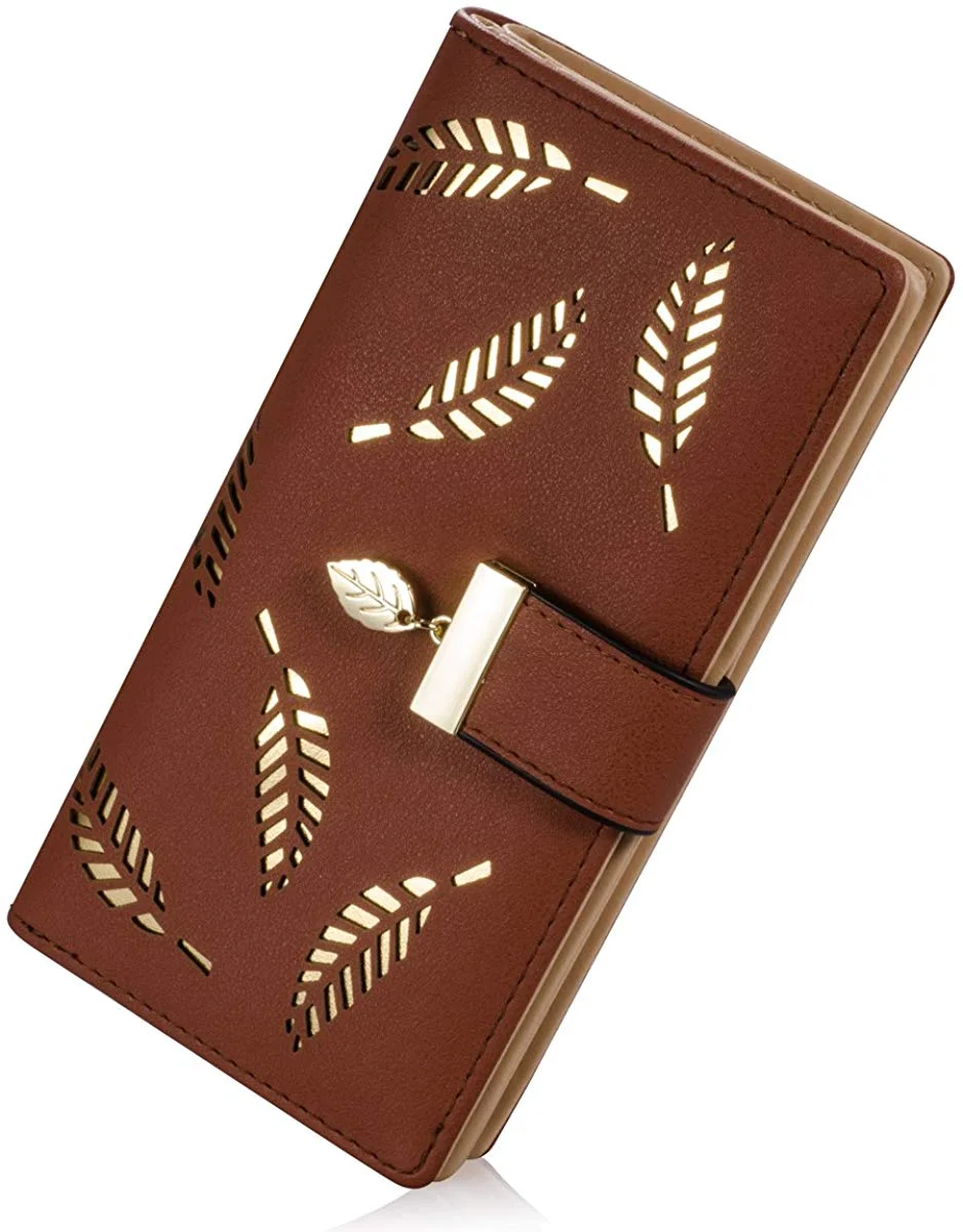 Women's Long Leather Card Holder Purse Zipper Buckle Elegant Clutch Wallet