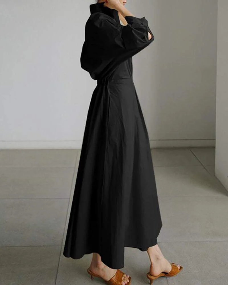 Stylish Solid Color Long Sleeve Dress