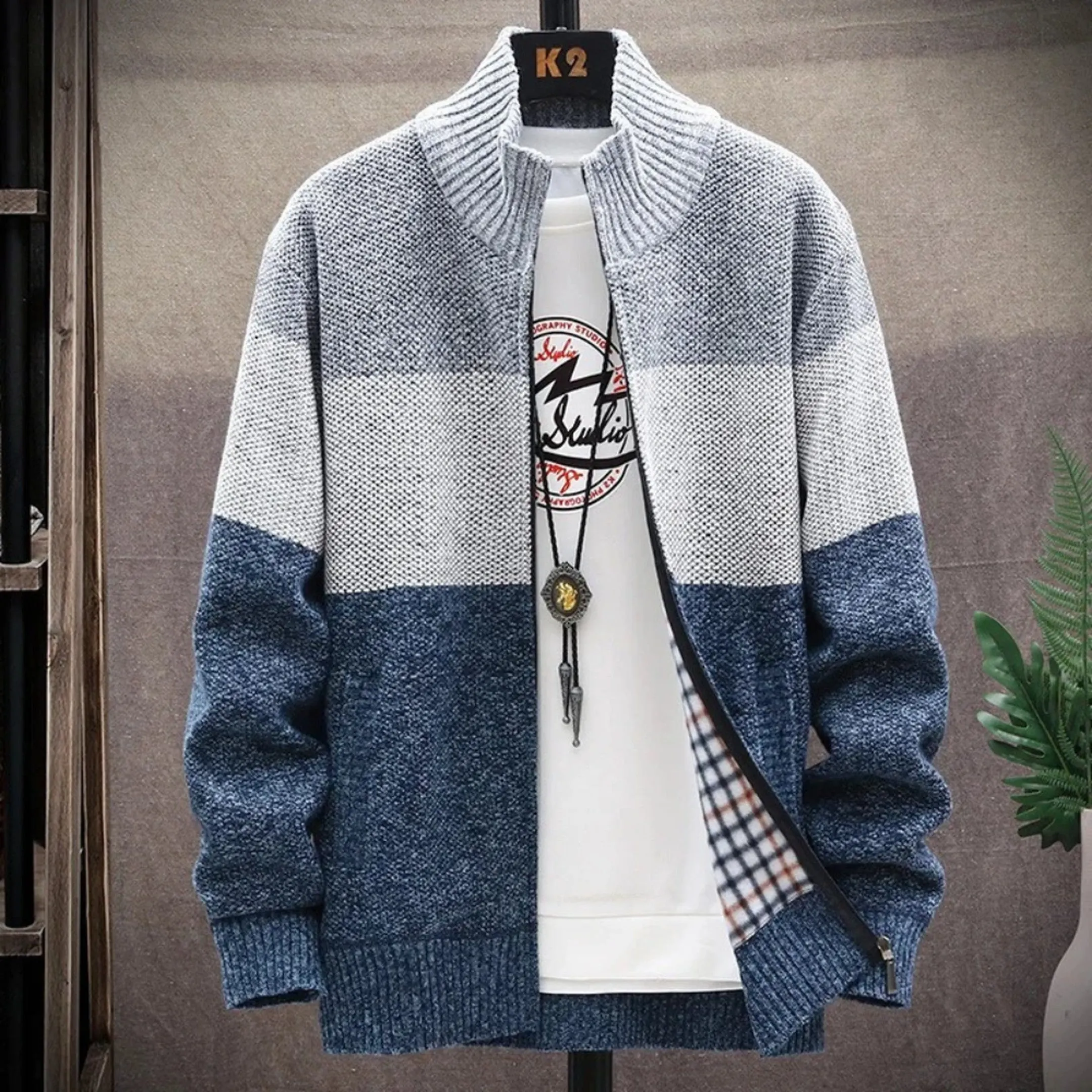Men's Alden Full-Zip Knit Cardigan &ndash; High Collar Layering Piece