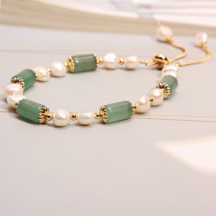 Green Aventurine With Pearl Gemstone Bracelet