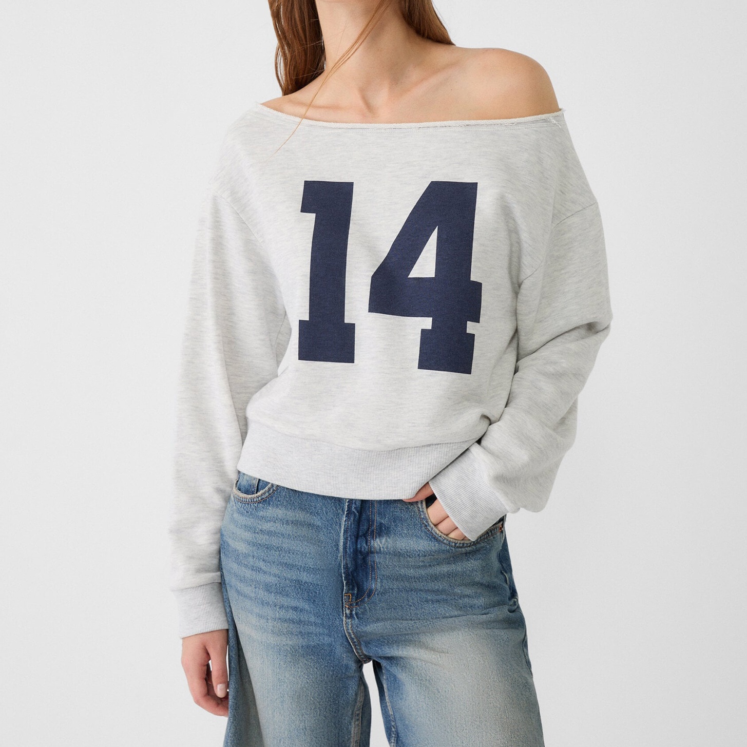 Bkdfamily Women Cropped Sweatshirts Long Sleeve Oblique Neck Numbers Print Hoodie Pullover Casual Tops