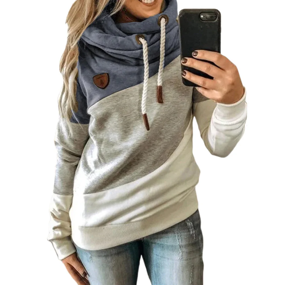 Uveng Splicing Stitching Hooded Fleece Loose Sweater