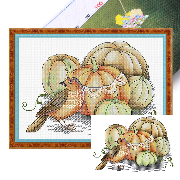【Joy Sunday Brand】Pumpkin and Bird 22*16cm 14CT Stamped Canvas Cross Stitch gbfke