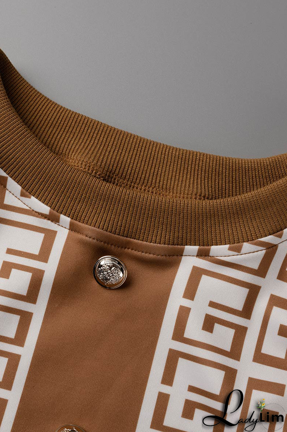 Coffee Sexy Print Buckle O Neck Sleeveless Two Pieces