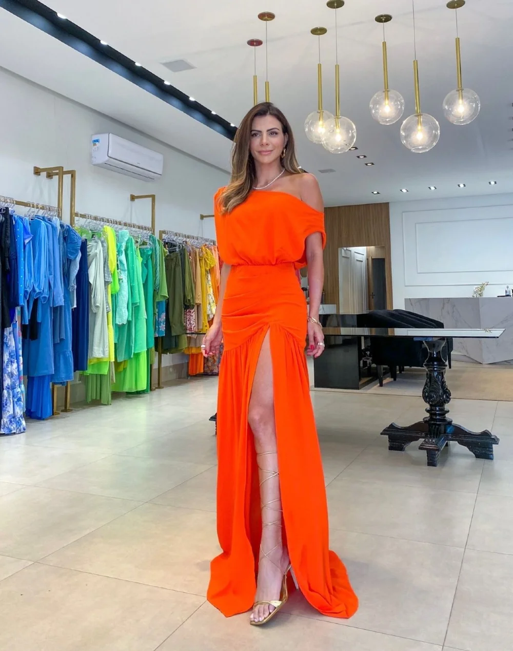 Wongn Wongn Summer Women's Fashion Sexy Diagonal Collar Waist Slits Mop The Floor Holiday Wind Solid Color Dress