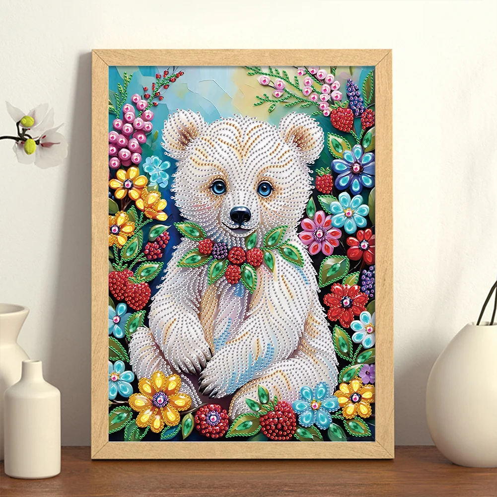 Diamond Painting - Partial Special Shaped Drill - Flower Bear(Canvas|30*40cm)