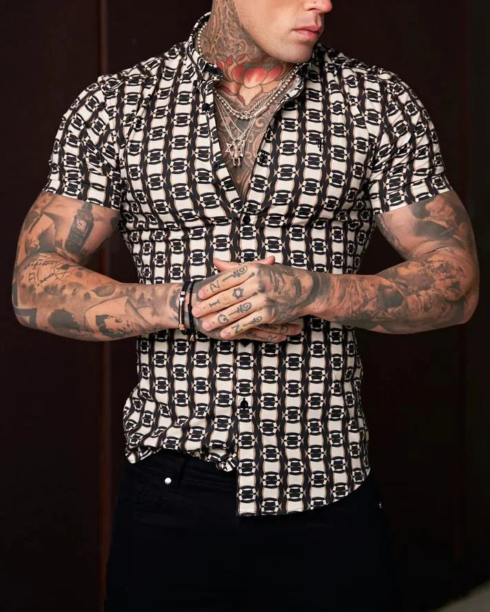 Men's Casual Printed Short Sleeve Shirt at Hiphopee