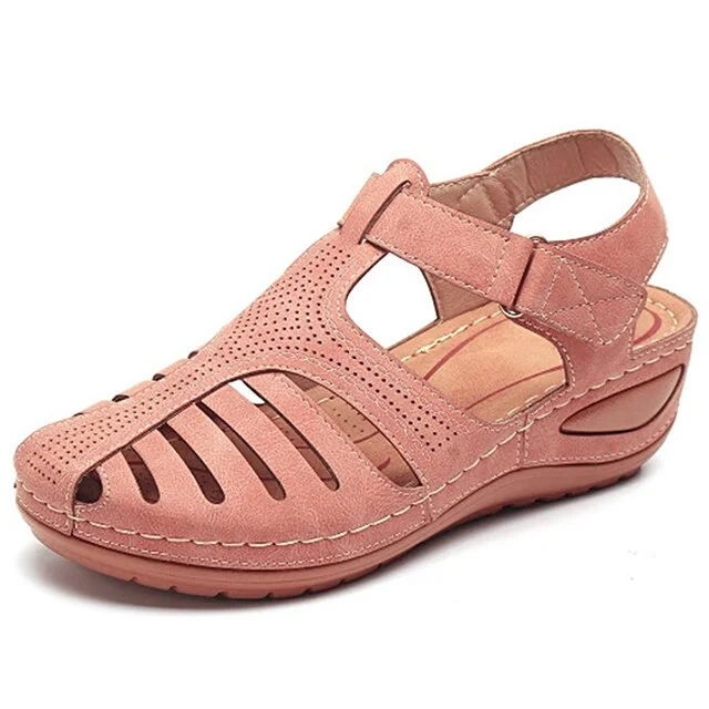 Qengg New Women Sandals Fashion Vintage Hollow Thick Sole Wedges Flats Casual Gladiator Walking Shoes Zapato Plano Mujer