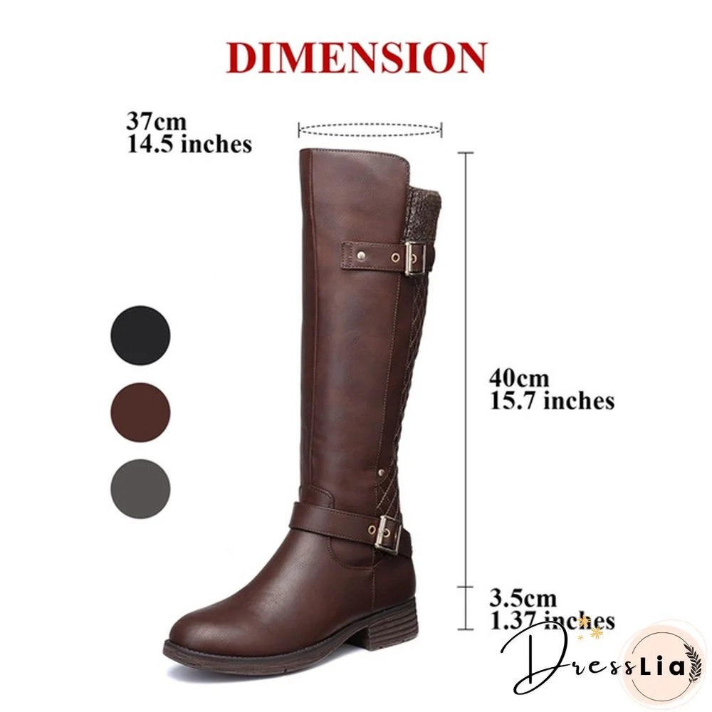 Nis Women Autumn Winter Shoes Flat Heel Solid Color Long Boots Knee High Ladies Boots Leather Casual Flats Boot Shoes Outdoor Non-Slip Booties