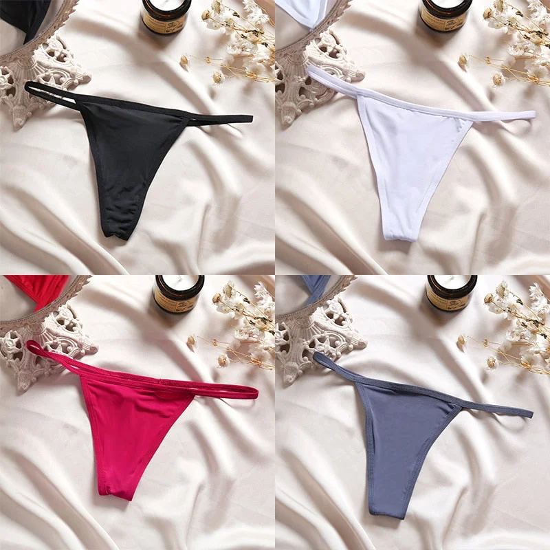 4PCS/Set Sexy Panties Women Thong Female G-string Underwear Panties Solid Color Intimate Lingerie Underpants Seamless Panties