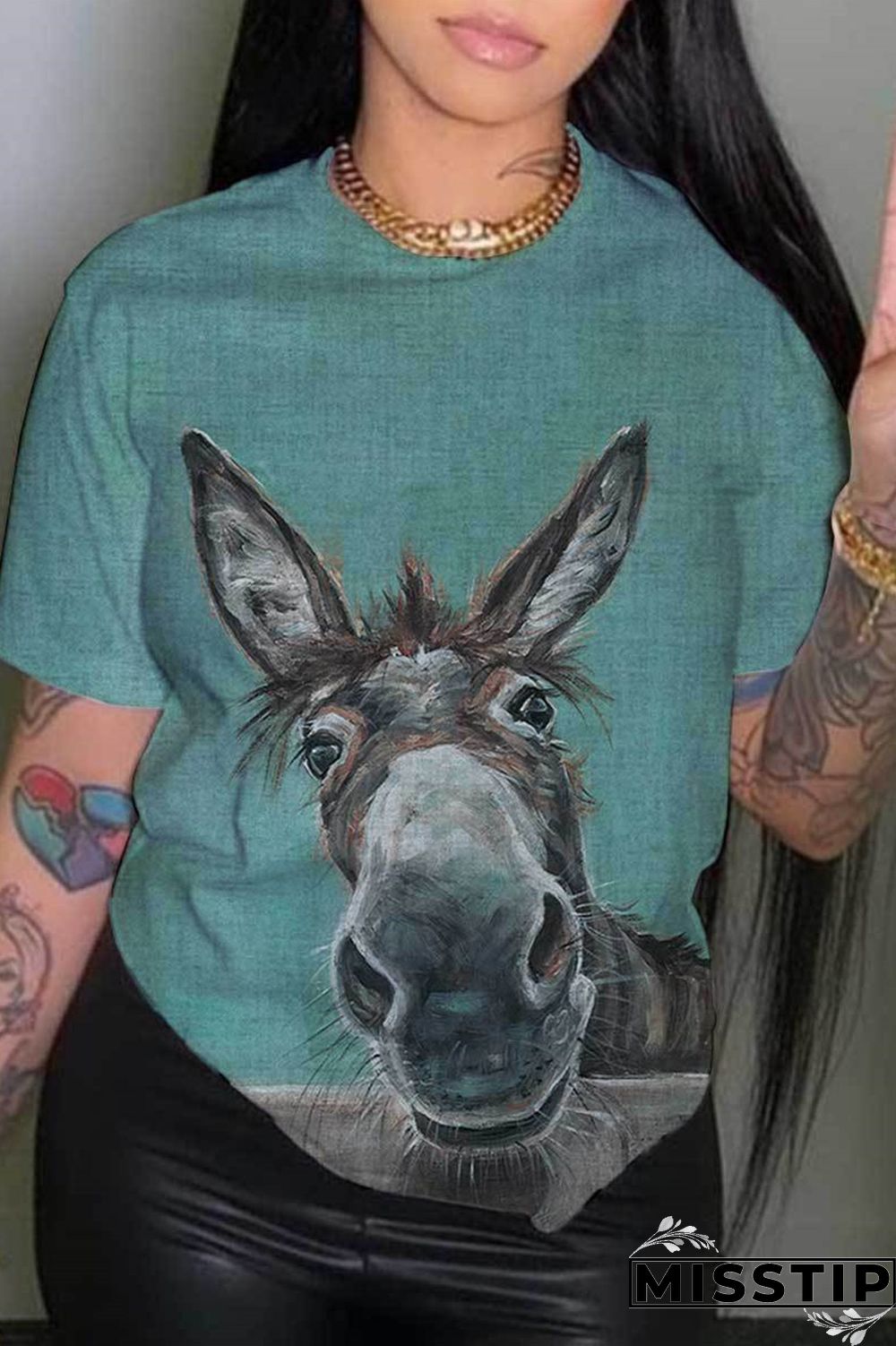 Grass Green Fashion Casual Print Basic O Neck T-Shirts