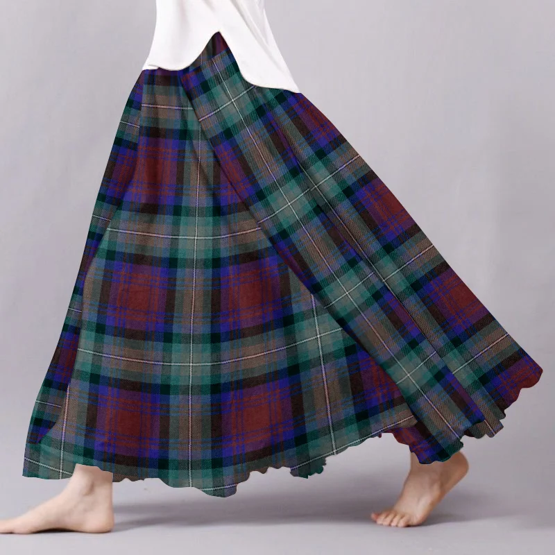 Vintage Scotland Plaid Flowy Wide Skirt