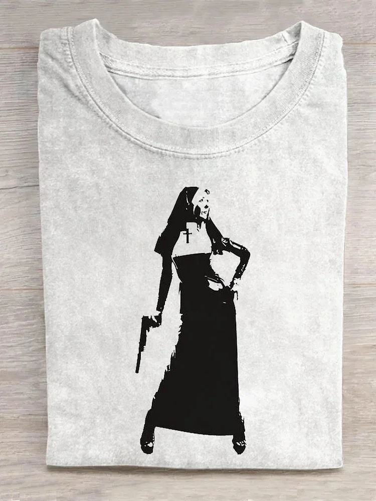 Teecade Teecade  Pretty Nun with Gun T-shirt