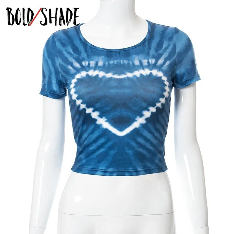 Bold Shade Soft Grunge Fashion T Shirt Heart Print Crewneck Skinny y2k New Trendy Indie Clothes Aesthetic Women Short Sleeve Tee