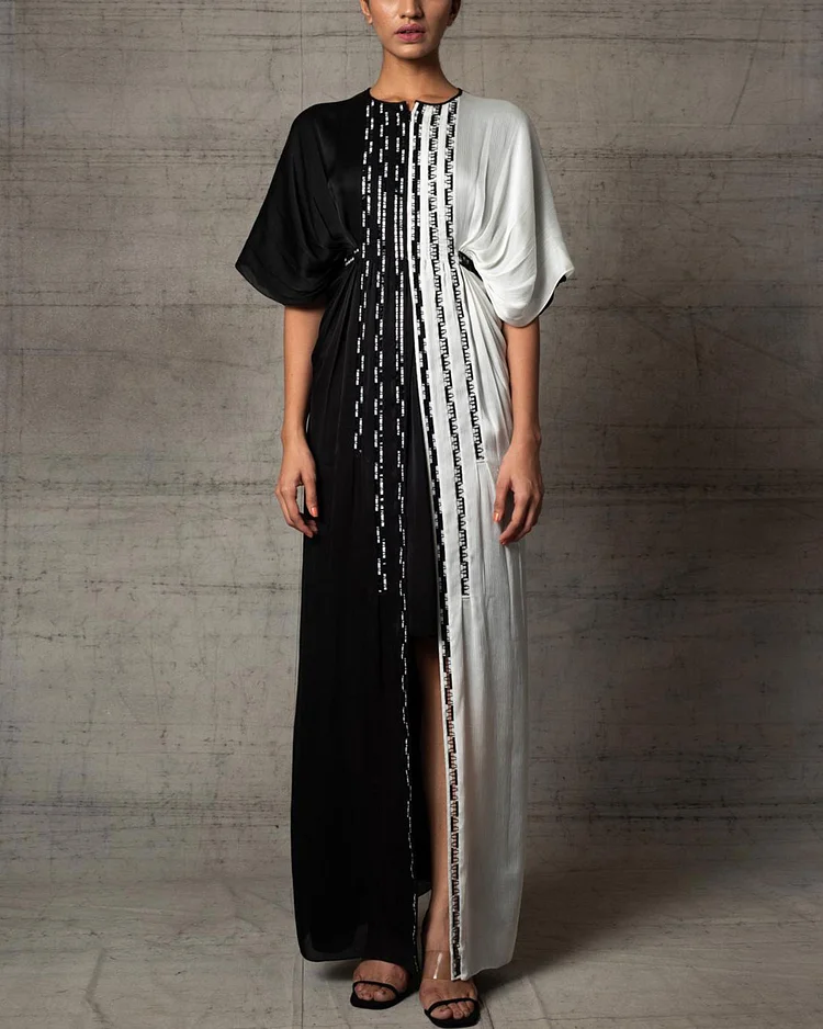 Black & White Handwoven Kaftan Dress