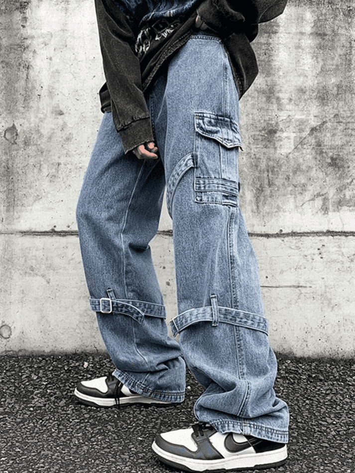 Brownm Men's Strap Detail Vintage Cargo Jeans