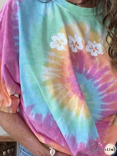 Women's T-Shirts Loose Tie Dye Crew Neck Short Sleeve T-Shirt