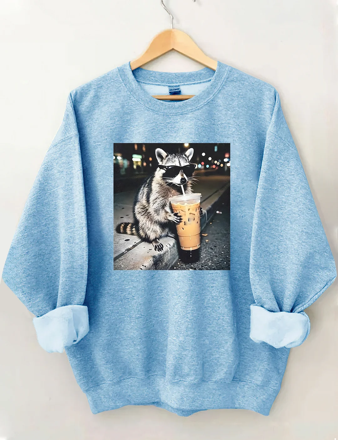 Funny Raccoon Drinking Iced Coffee Sweatshirt