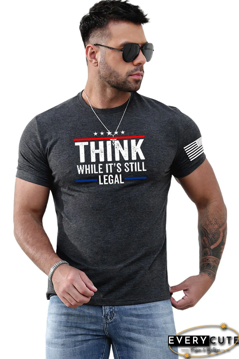 Gray Think While It's Still Legal Flag Short Sleeve Tee