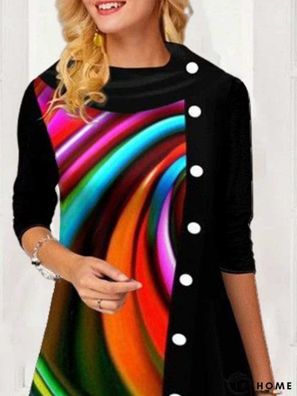 Casual Color Block Turtle Neck Long Sleeve Loosen Tops | IFYHOME