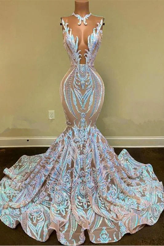 Luluslly Sleeveless Mermaid Prom Dress Long Lace Designer Party Gowns