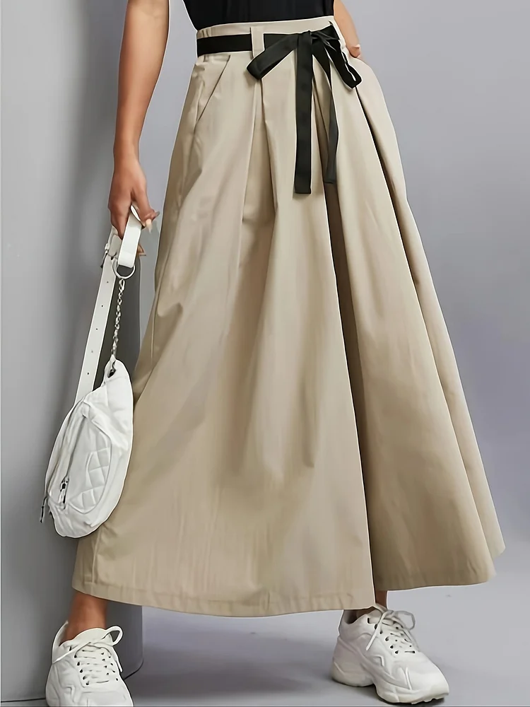 Women's Elegant High-Waisted Wide-Leg Cropped Pants With Drawstring Waist & Pockets - Lightweight Polyester Casual Chic Office Wear, All-Season Comfort, Versatile Clothing | Chic Wideleg Trousers | Glossy Texture