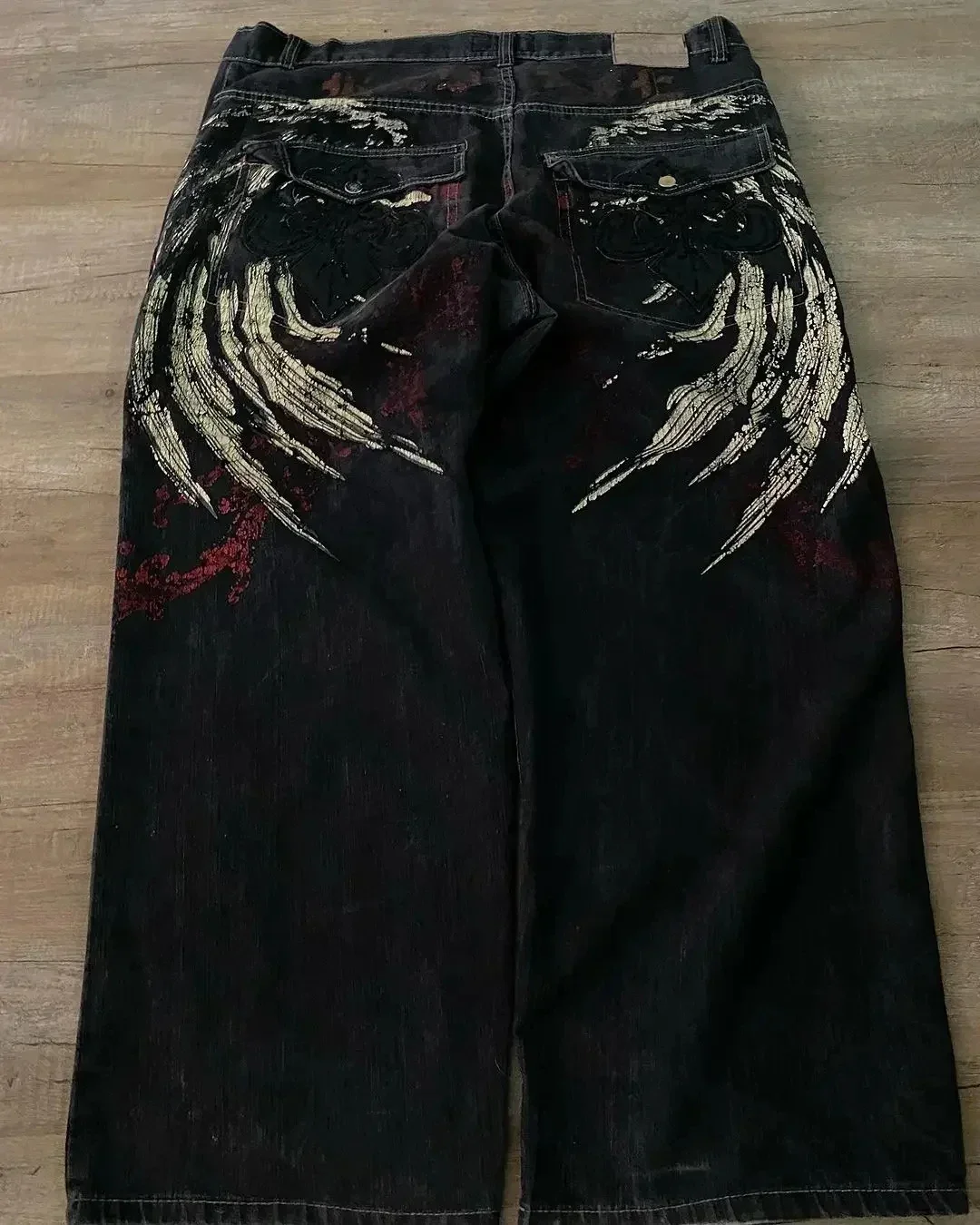 Erpret Y2K Southpole Baggy Jeans American Retro Gothic Graphic Embroidery Denim Jeans Women Harajuku Hip-Hop Wide Leg Pants Street Wear
