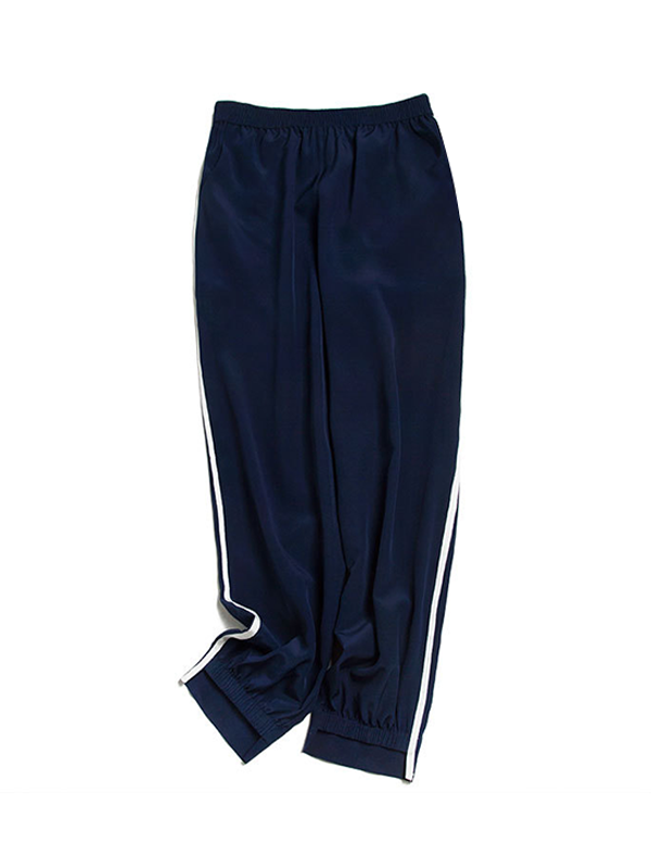 Elastic Casual Waist Silk Pants With White Line Elastic Hem
