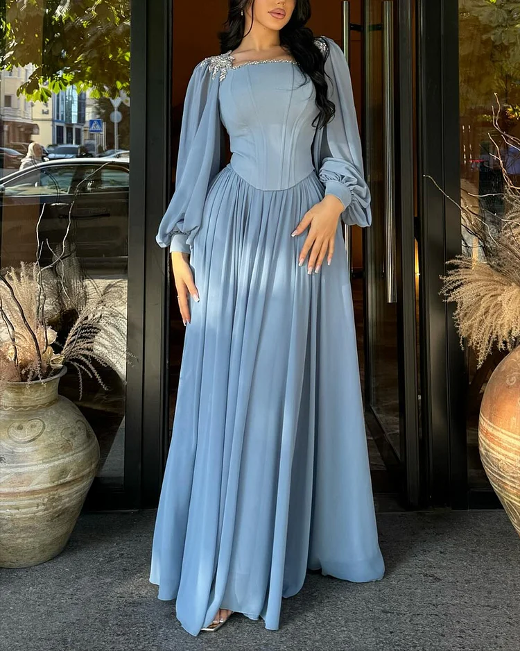 Women's Long Sleeve Sequined Blue Dress