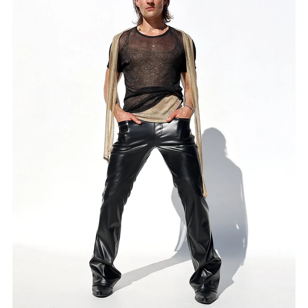 Men's Shiny Striped Loose Short-sleeved Crew Neck Top-inspireuse