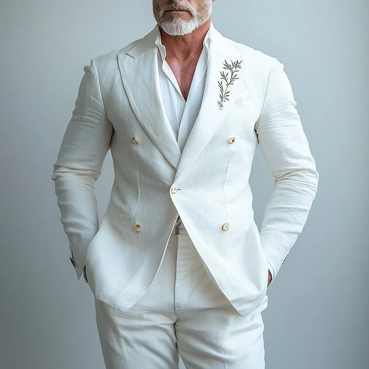 Men's Peaked Lapel Button Long Sleeve Plant Embroidery Blazer