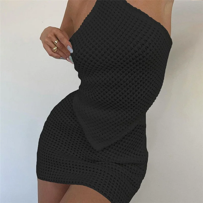Nibber Sexy Knit 2 Two Piece Sets Women Diamond Lace Top Skinny Elastic Force Mini Skirts Suits Summer Female Club Outfits Y2K