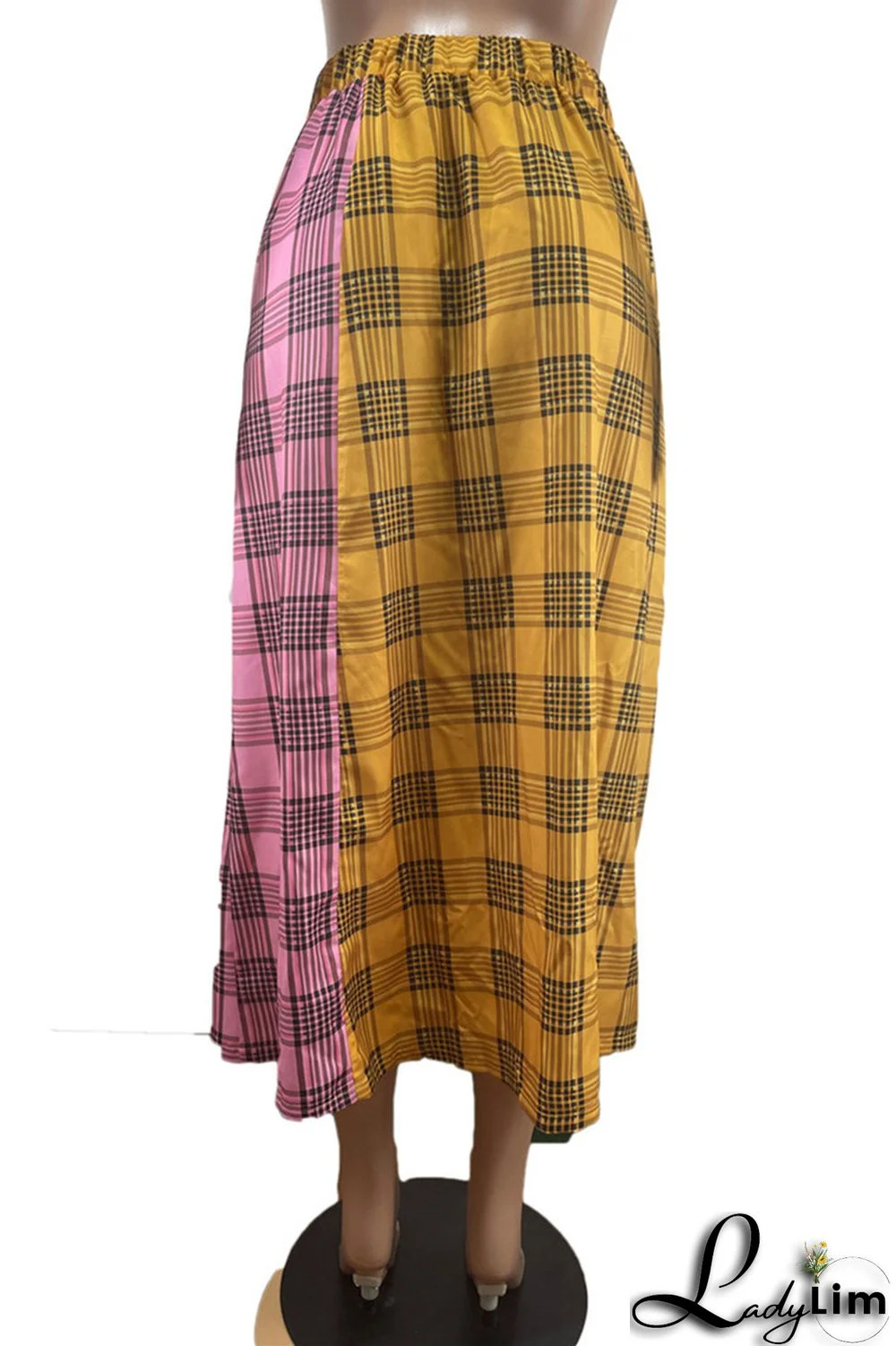 Red Fashion Casual Plaid Print Split Joint Regular High Waist Skirt