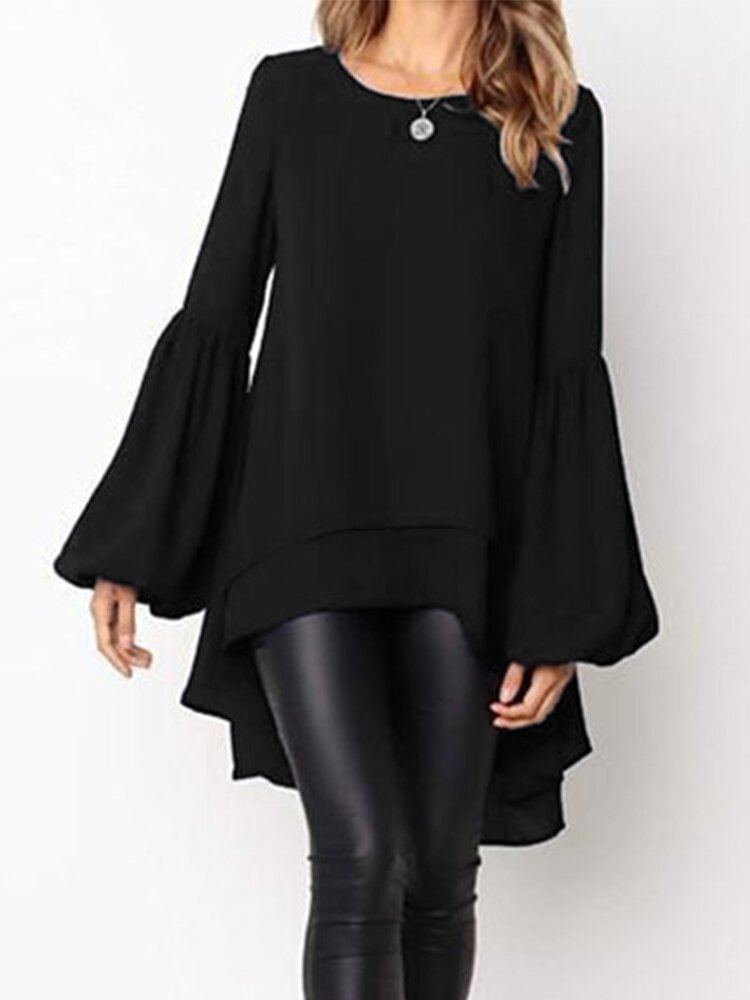 Front Two layer Lantern Sleeves Long sleeved Hem Stitching Blouse P1635023