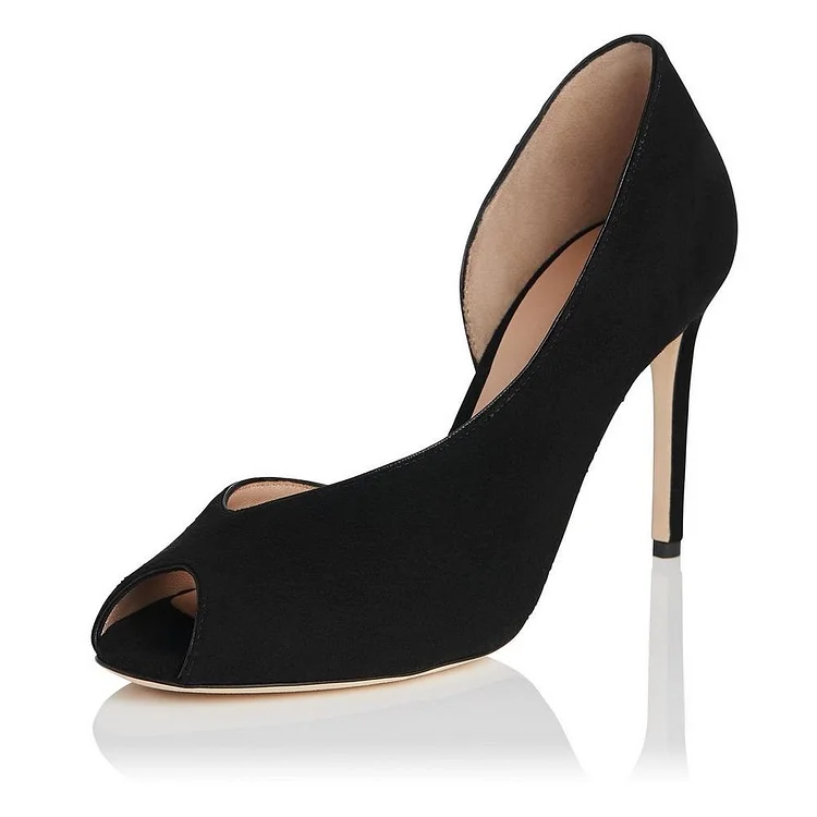 Women's Black Key Hole Stiletto heels Office Shoes |FSJ Shoes