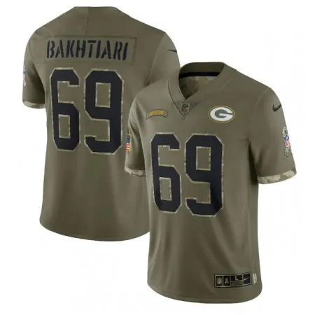 Men's Green Bay Packers #69 David Bakhtiari Olive 2022 Salute To Service Limited Stitched Jersey