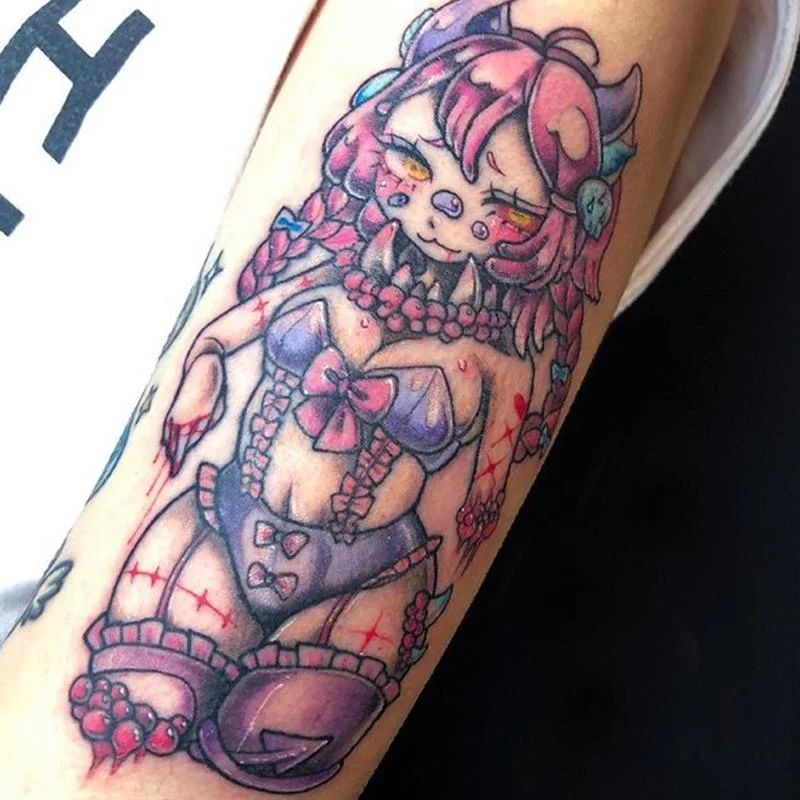 Japanese Dark Comics Evil Kawakami Tomie Double-sided Girl Waterproof Temporary Fake Tattoo Sticker Sleeve Anime Tattoo