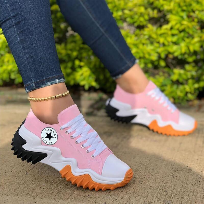 Pink Fashion Casual Bandage Patchwork Square Comfortable Out Door Sport Shoes | EGEMISS