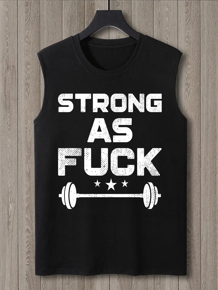 Men's Strong As Fuck Print Cotton Tank Top