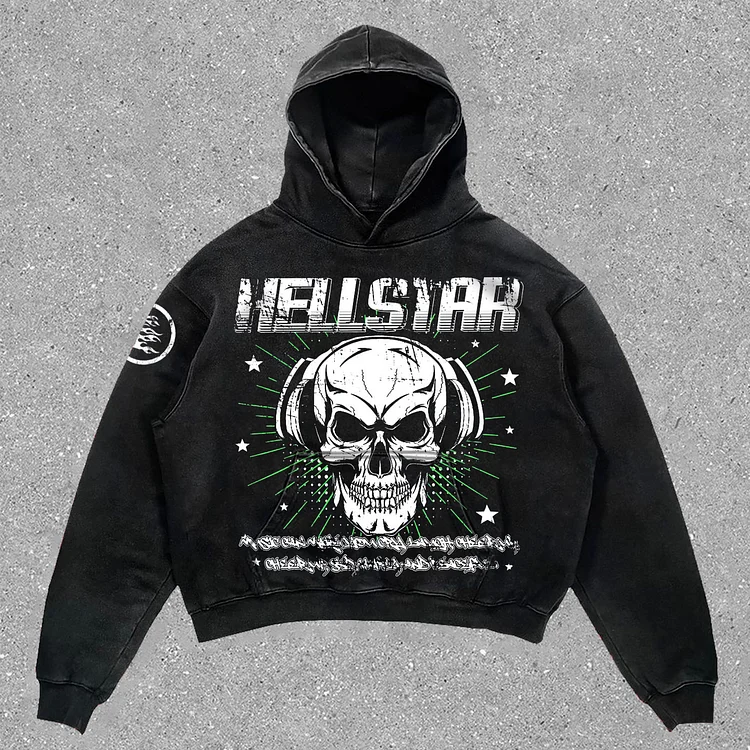 Hellstar Skull Pattern Casual Street Wash Hoodie