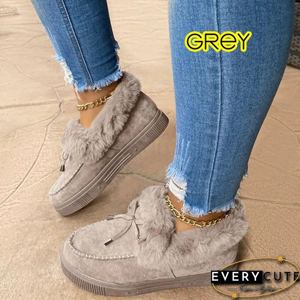 Fashion Womens Bowknot Suede Faux Fur Moccasin Shoes Casual Warm Comfortable Lightweight