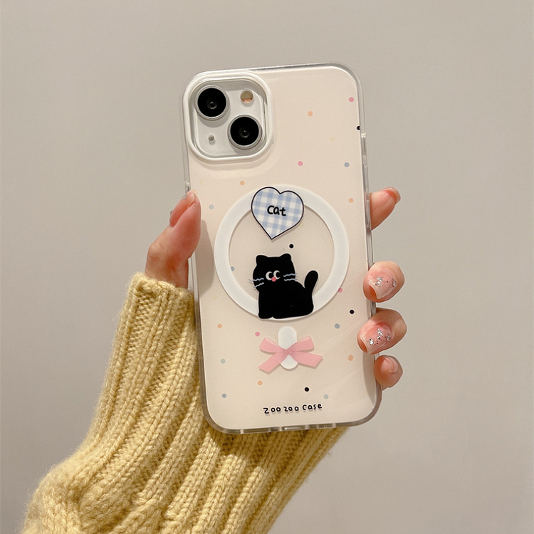 Kawaii Cute Black Kitten Magnetic Stand Phone Case
