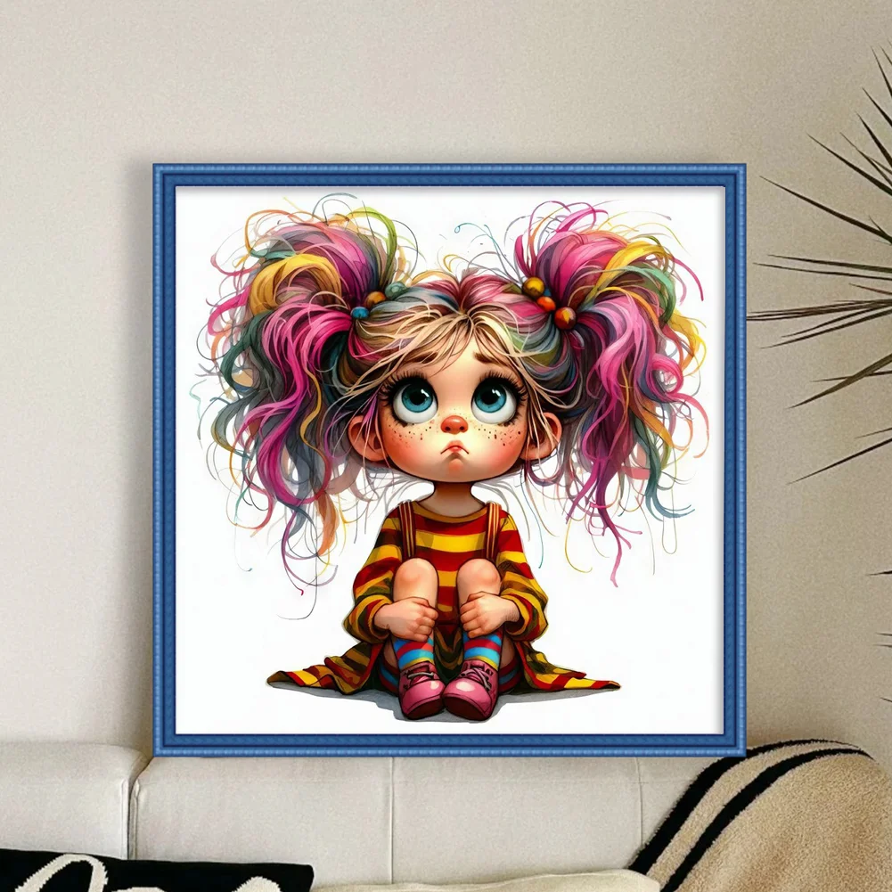 11CT Full Stamped Cross Stitch - Girl(Canvas|40*40CM)
