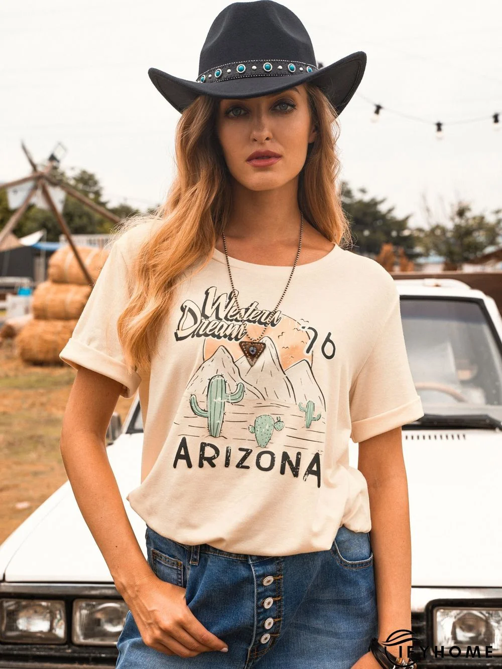 Apricot Short Sleeve Printed T-shirt | IFYHOME